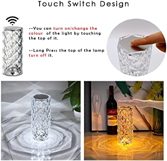 Rose Diamond Crystal Table Lamp – 16 Color RGB Touch Sensor