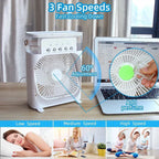 Portable Humidifier Air Cooler, 3 Speed Modes, and LED Night Light (Not Rechargeable)