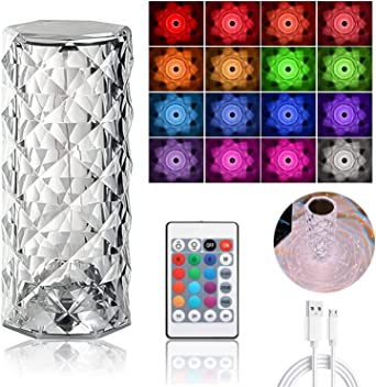 Rose Diamond Crystal Table Lamp – 16 Color RGB Touch Sensor