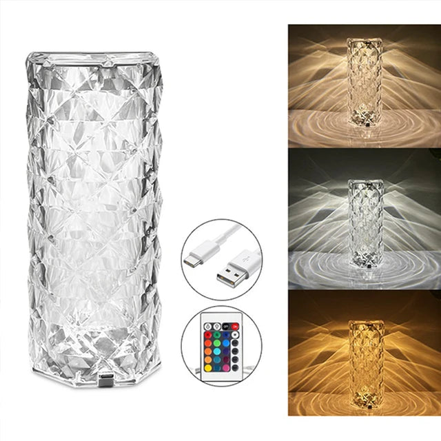 Rose Diamond Crystal Table Lamp – 16 Color RGB Touch Sensor