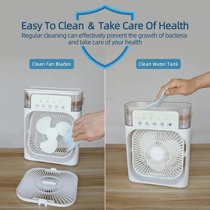 Portable Humidifier Air Cooler, 3 Speed Modes, and LED Night Light (Not Rechargeable)