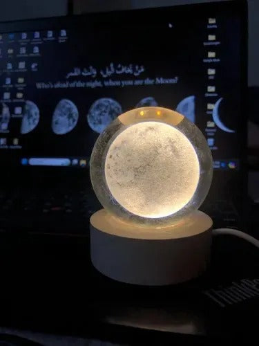 3D Galaxy Crystal Ball Lamp with Wooden LED Base – Decorative Night Light (Only Moon Shape)