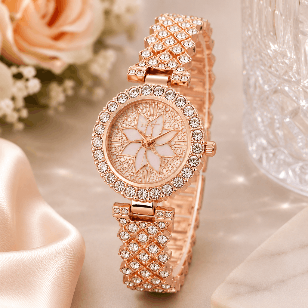 Luxury Floral Crystal Quartz Wrist Watch for Women