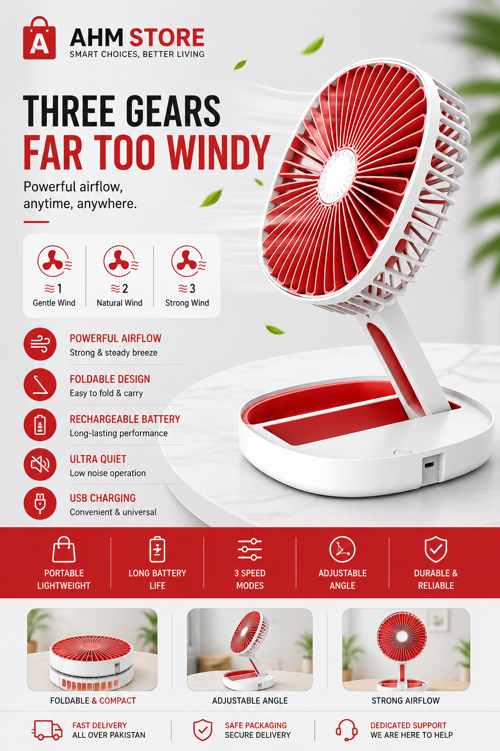 3-Speed Foldable LED Cooling Fan