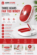 3-Speed Foldable LED Cooling Fan