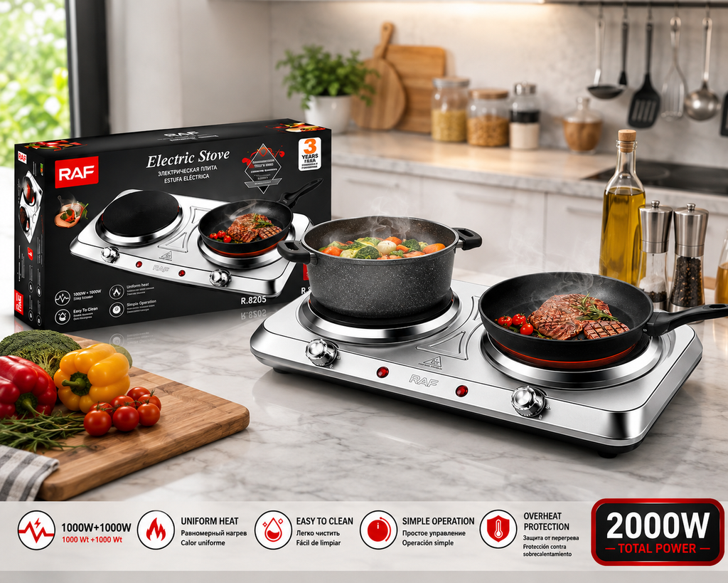 2000W Double Electric Stove with Overheat Protection