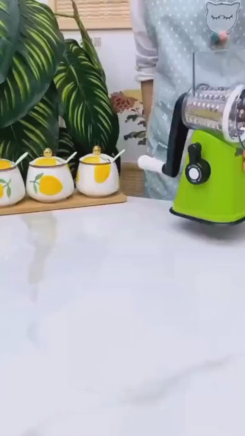 Multifunctional Hand Crank Drum Vegetable Cutter And Kitchen Grater With Interchangeable Blades