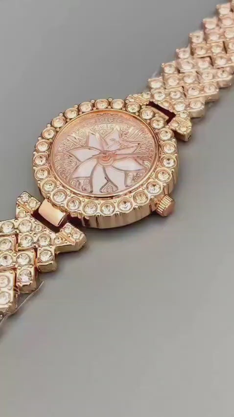 Luxury Floral Crystal Quartz Wrist Watch for Women
